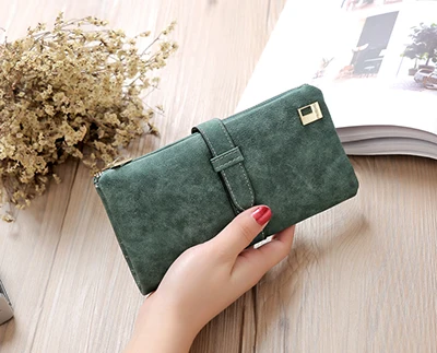 green Beibaobao известный бренд длинный кошелек два раза женские кошельки на шнурке из нубука на молнии замшевый кошелек женские Carteira Feminina - Цвет: green