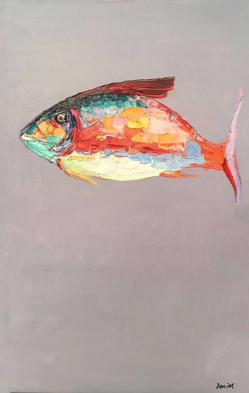 Картина маслом рыба абстрактная гирлянда для спальни Оригинальная Живопись
