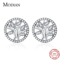 modian 100 real 925 sterling silver round vintage round tree of life stud earrings fashion luxury earing for women new jewelry
