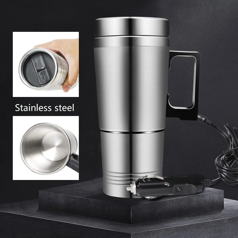 

300ml 12V/24V Car Based Heating Stainless Steel Cup Thermos Kettle Travel Coffee Tea Milk Heated Pot Mug Motor Hot Water Heater