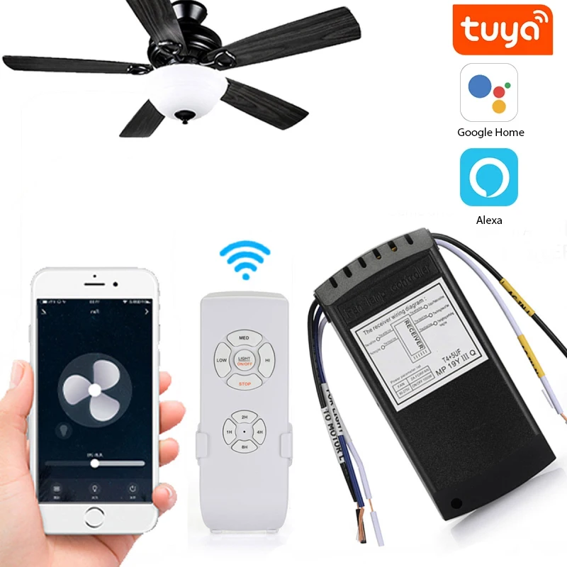 

Tuya Smart потолочный вентилятор Управление; Светильник Wi-Fi Регулируемый Скорость дистанционного Управление переключатель работы с Alexa Google Home ...