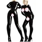 Сексуальный женский комбинезон из искусственной кожи, черный комбинезон с открытой грудью, боди из ПВХ и латекса, фетиш, Клубная одежда, танцевальные сексуальные костюмы