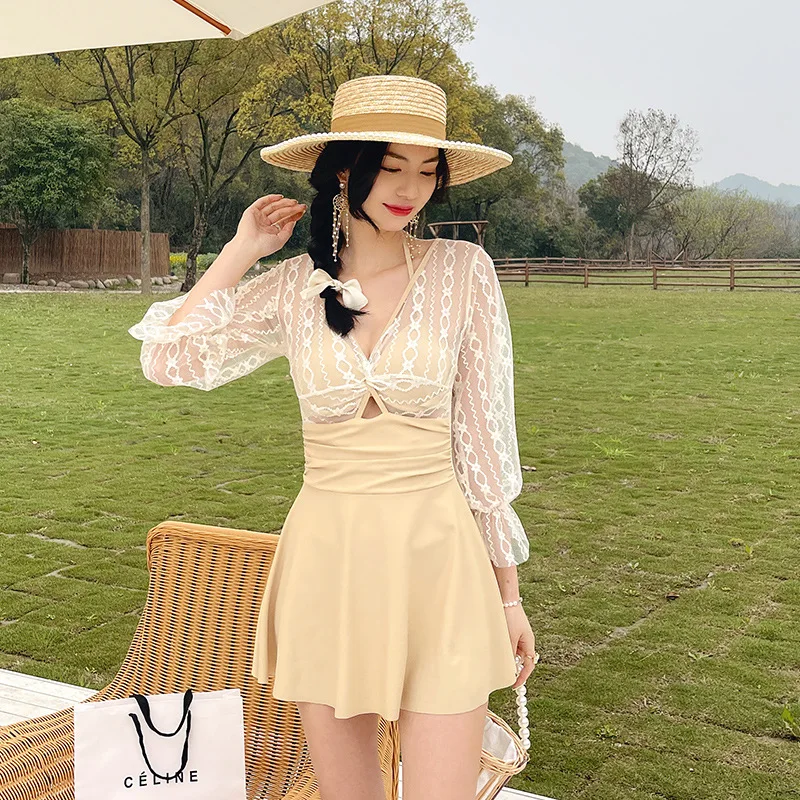 

Surfing Swim Suit Fused Female 2021 Casual Retro Beach Skirt One Piece Swimsuit Women Plus Size Swimwear With High Waist Cover