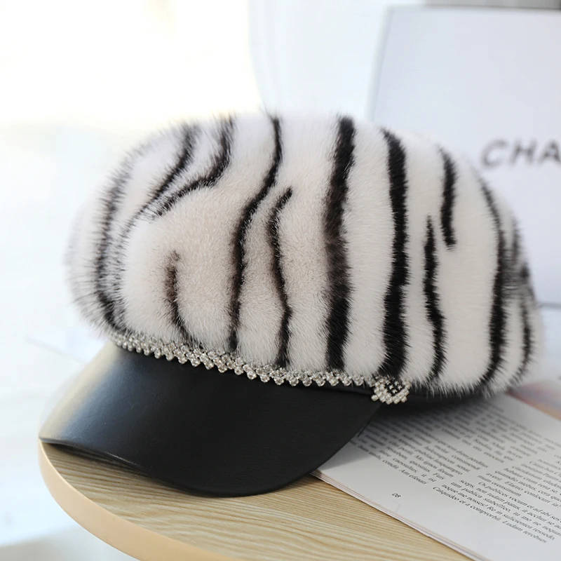 

Модная Высококачественная норковая шапка 2021, шапка из натурального меха для женщин, русская зимняя теплая Роскошная шапка из натурального ...