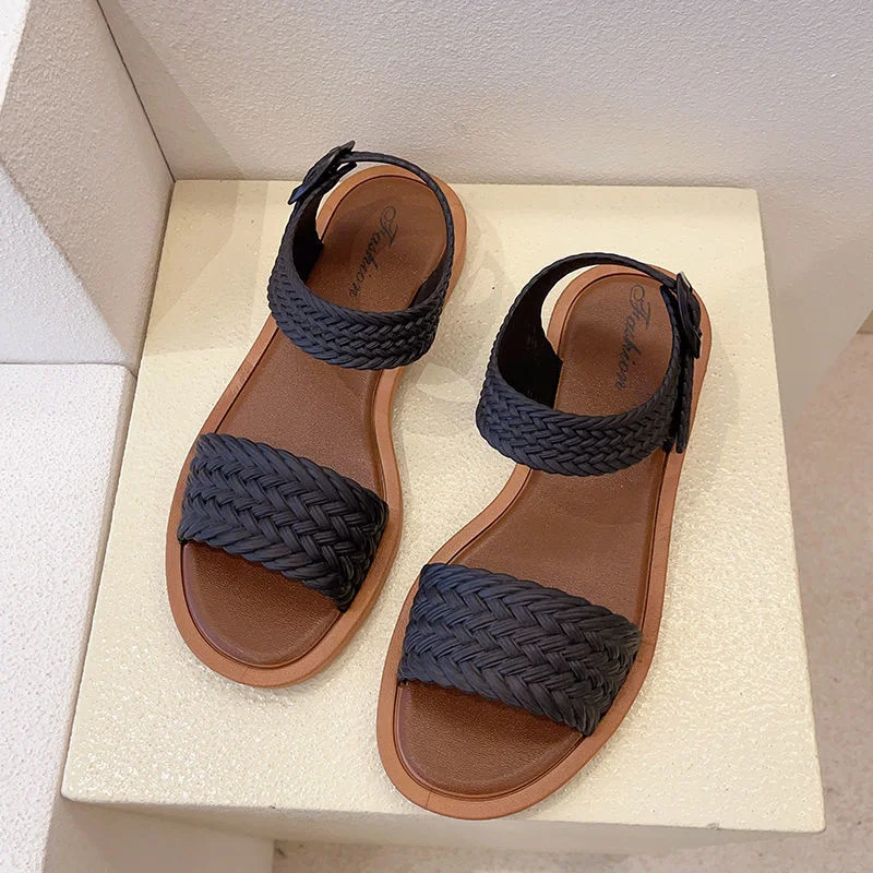 

2021 Women's Sandals Open Toed Women Sandals Soft Stitching Ladies Sandals Ankle Strap Casual Flat Ladies Summer Sandalias