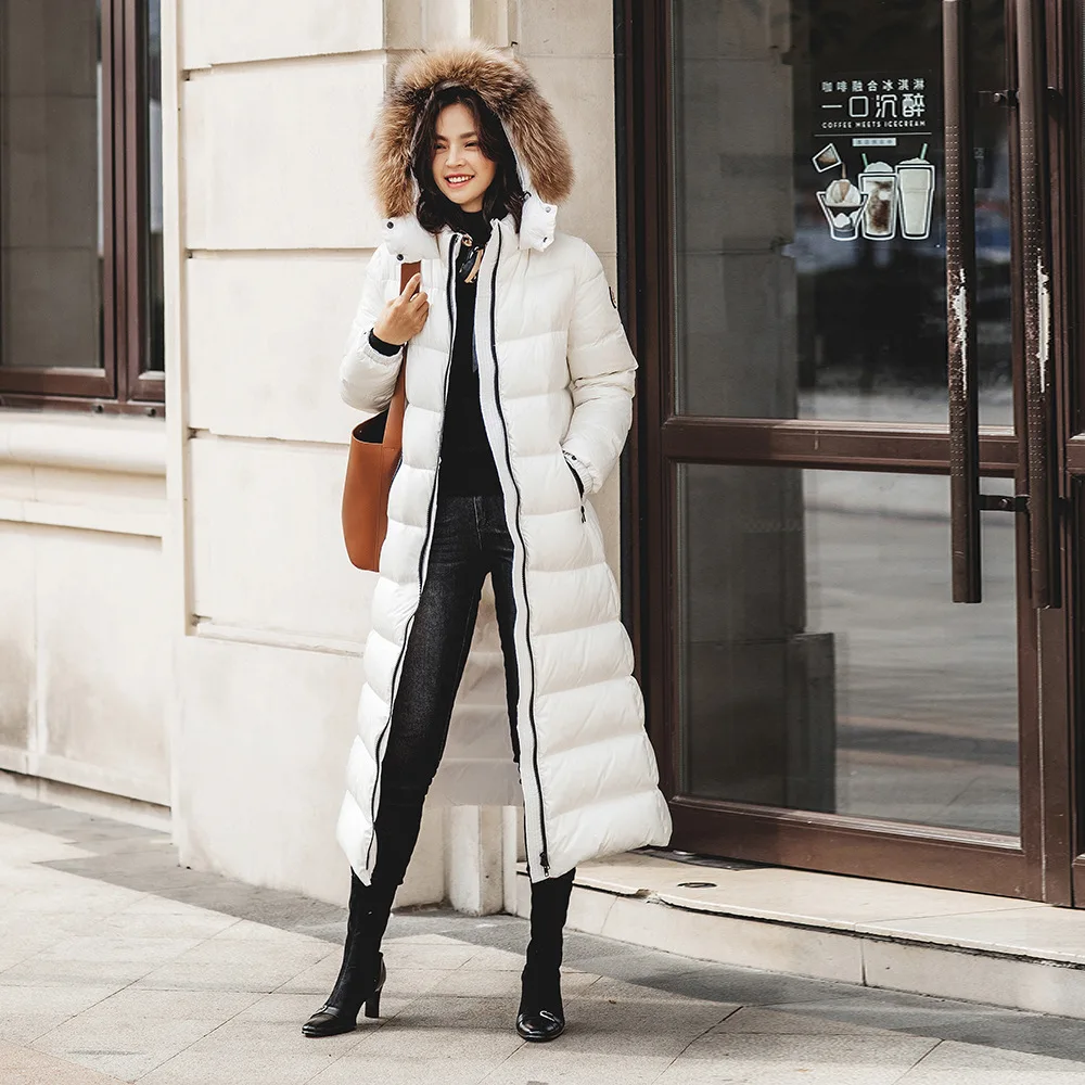 Белая куртка-пуховик на утином пуху женские пальто с капюшоном и воротником из