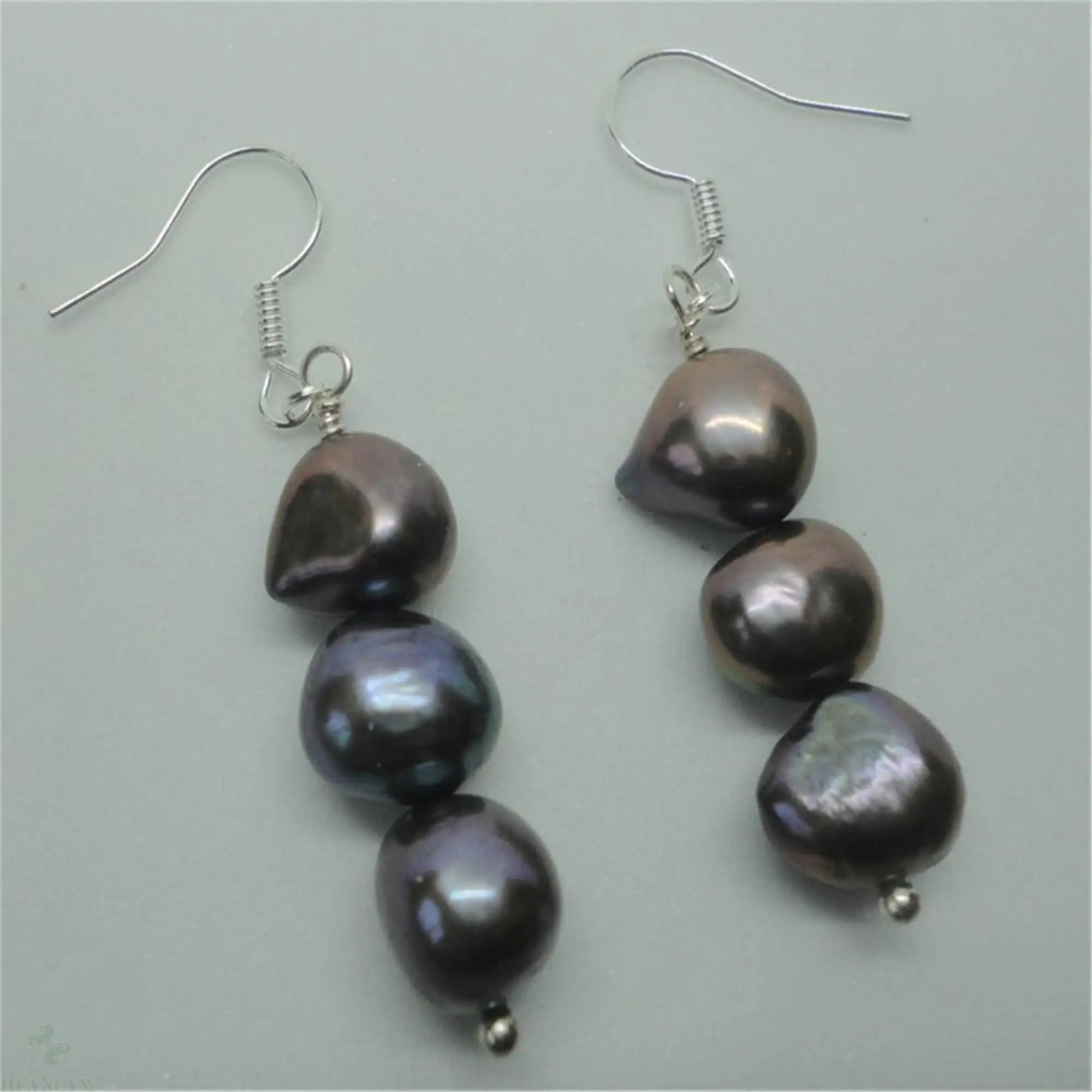 

9-10mm black Baroque South Sea pearl earring Fine elegant AAAA noble temperament classic