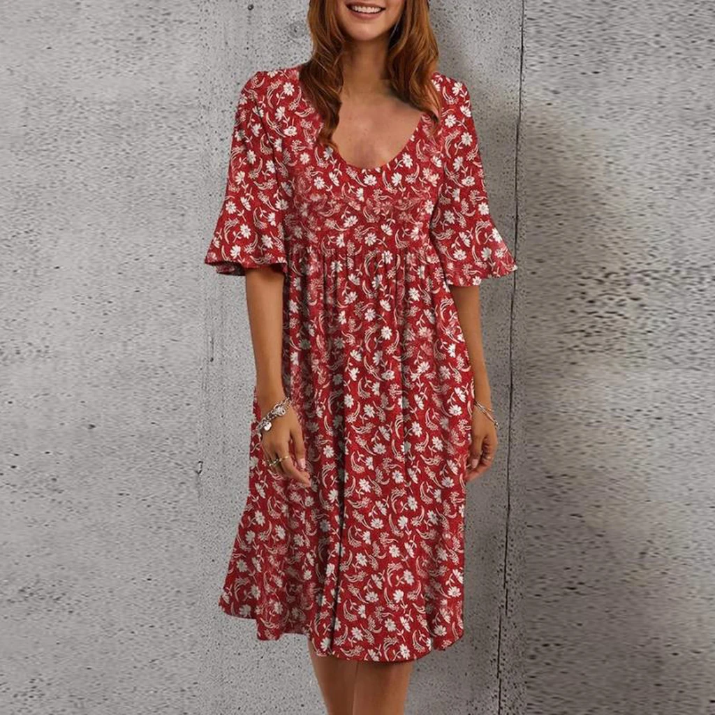 Женское свободное летнее платье праздничное с круглым вырезом и коротким