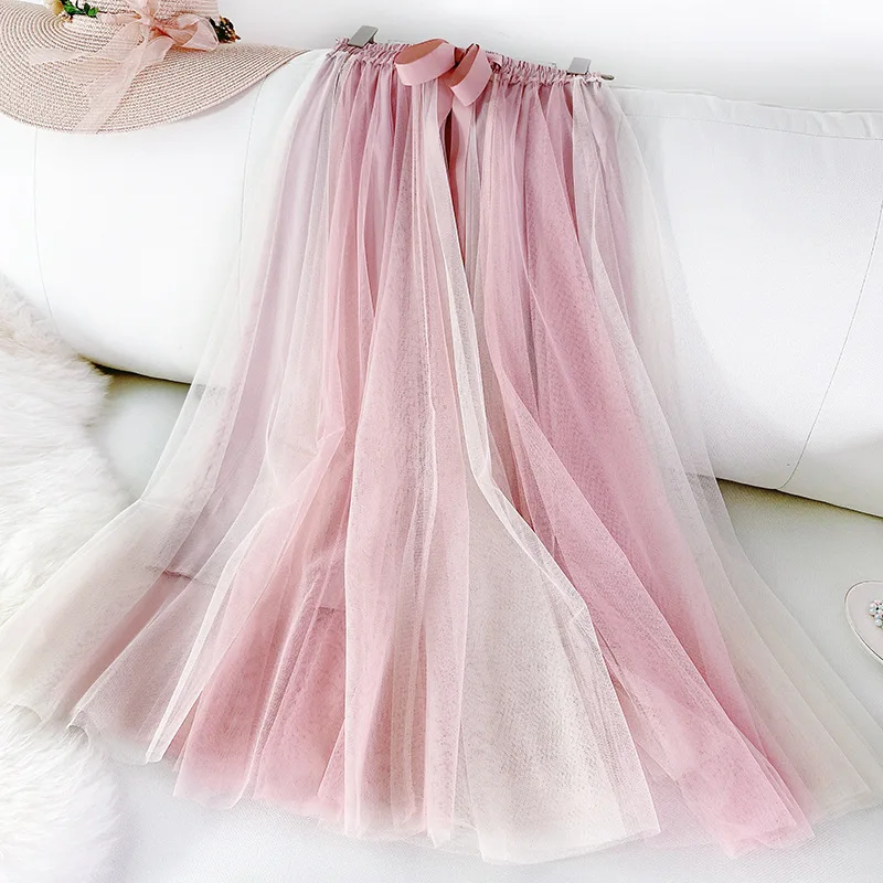 Женская плиссированная сетчатая юбка GIGOGOU длинная трапециевидная пачка средней