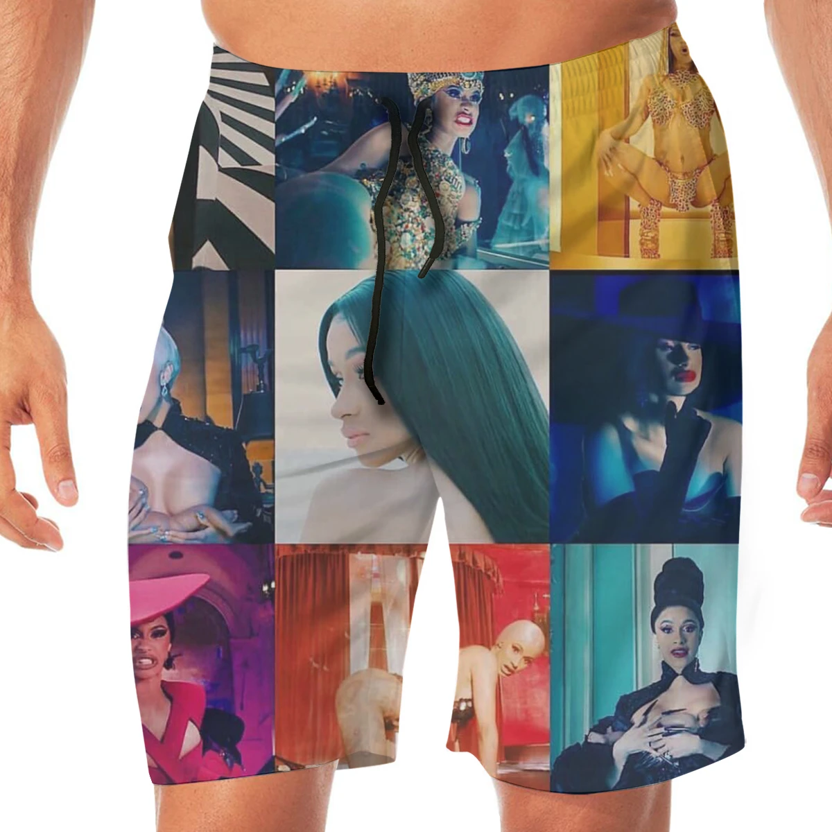 

Casual Men's Quick Dry Holiday Swim Trunks Colorful Stripe Cardi B Beach Shorts Elastic Waist