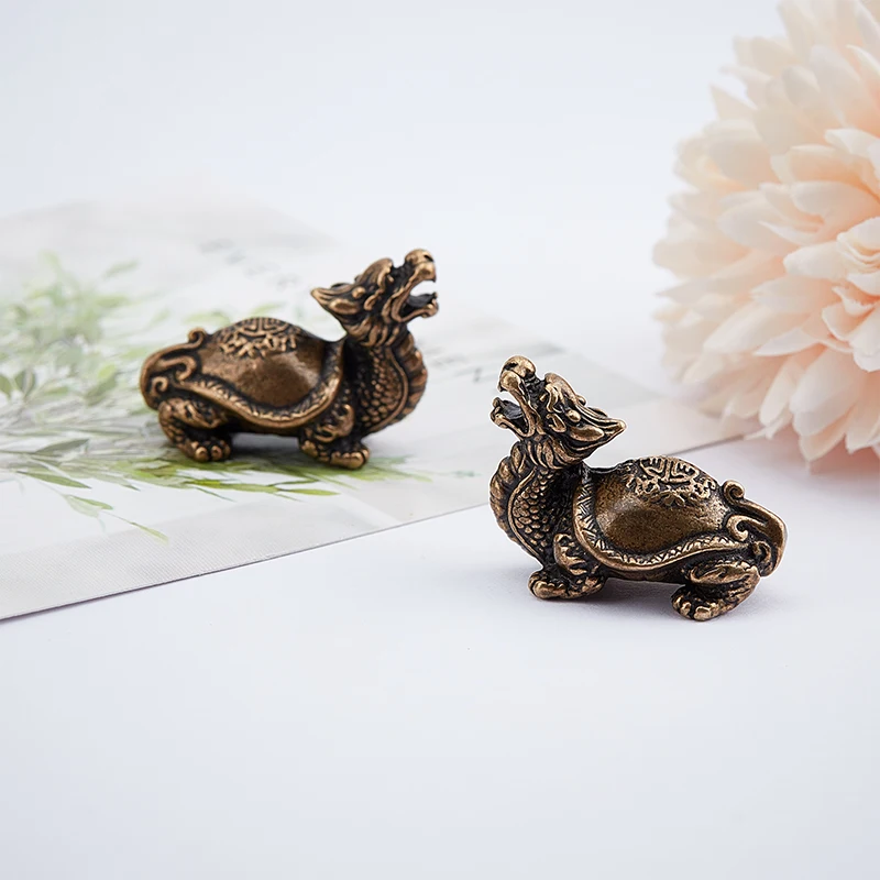 

Dragon Turtle Figurines Desk Ornament Vintage Brass Sculpture Craft Home Decor