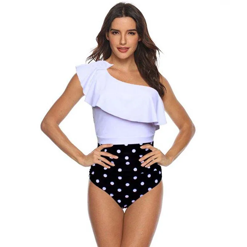 Swimsuit 2020 One Piece Ruffle Swimwear Women Bathing Suit Monokini Summer Shoulder Print Lace Ruched Mesh Swim XL | Спорт и