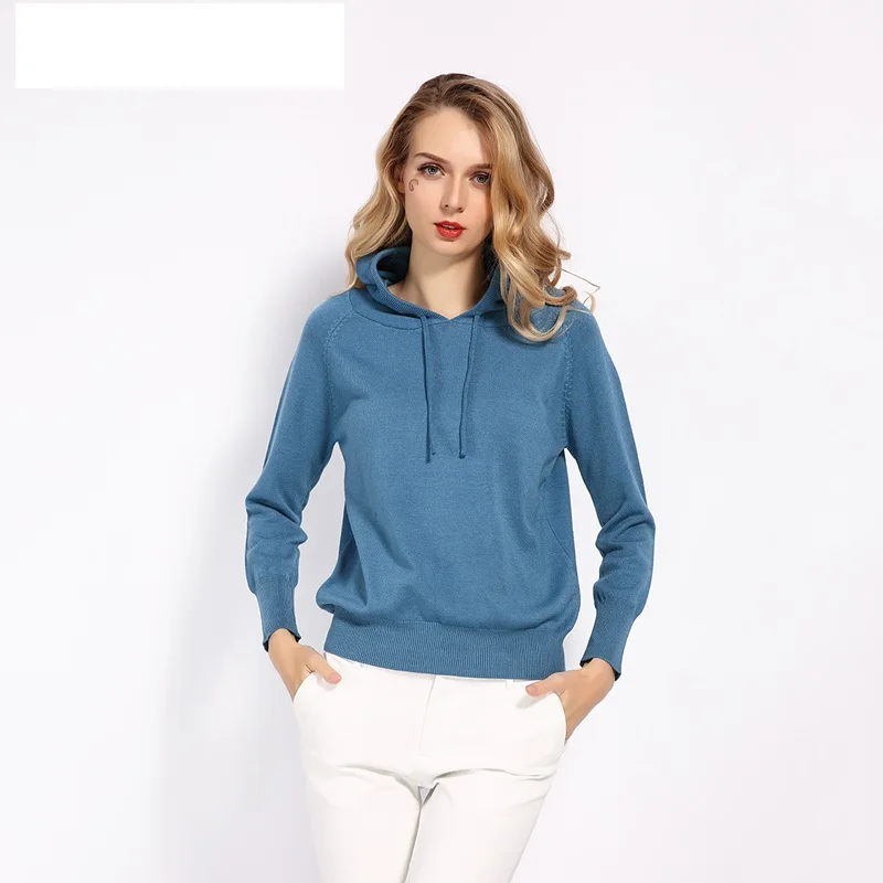 Женский вязаный пуловер с капюшоном шерстяной свитер ярких цветов джемпер для