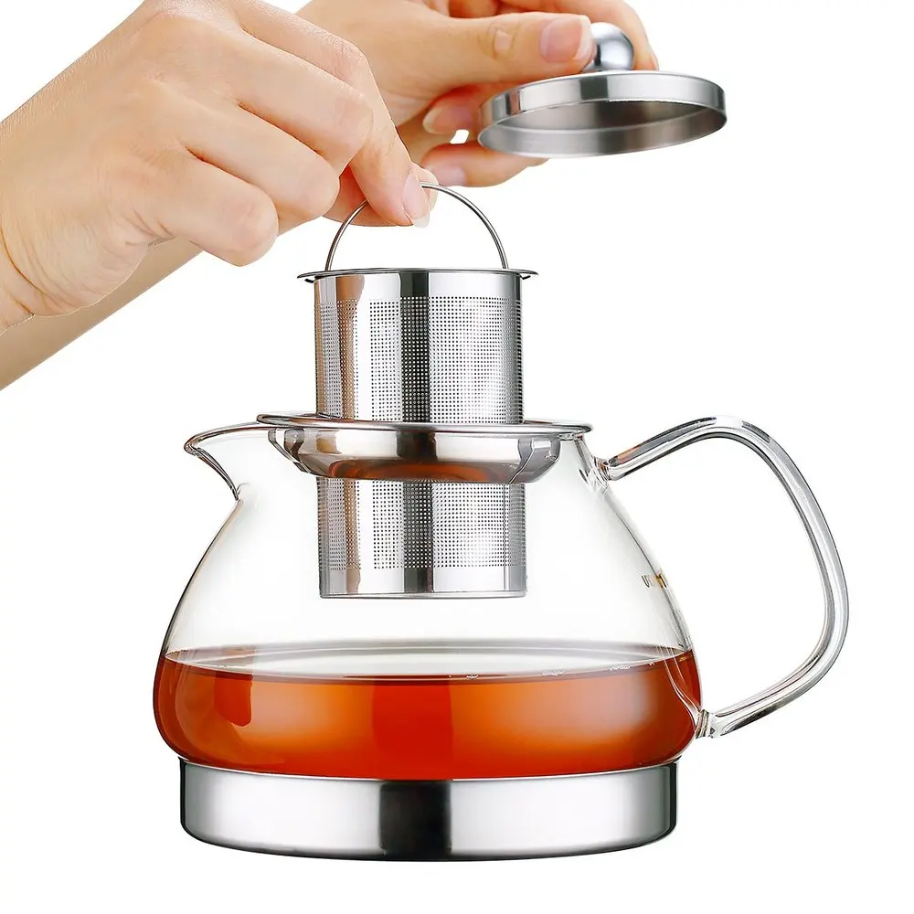 800 мл Прозрачный боросиликатный стеклянный чайник с заваркой из нержавеющей