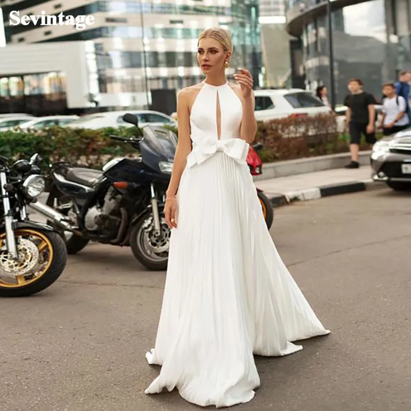 Sevintage простое атласное со складками свадебное платье пляжное с О образным