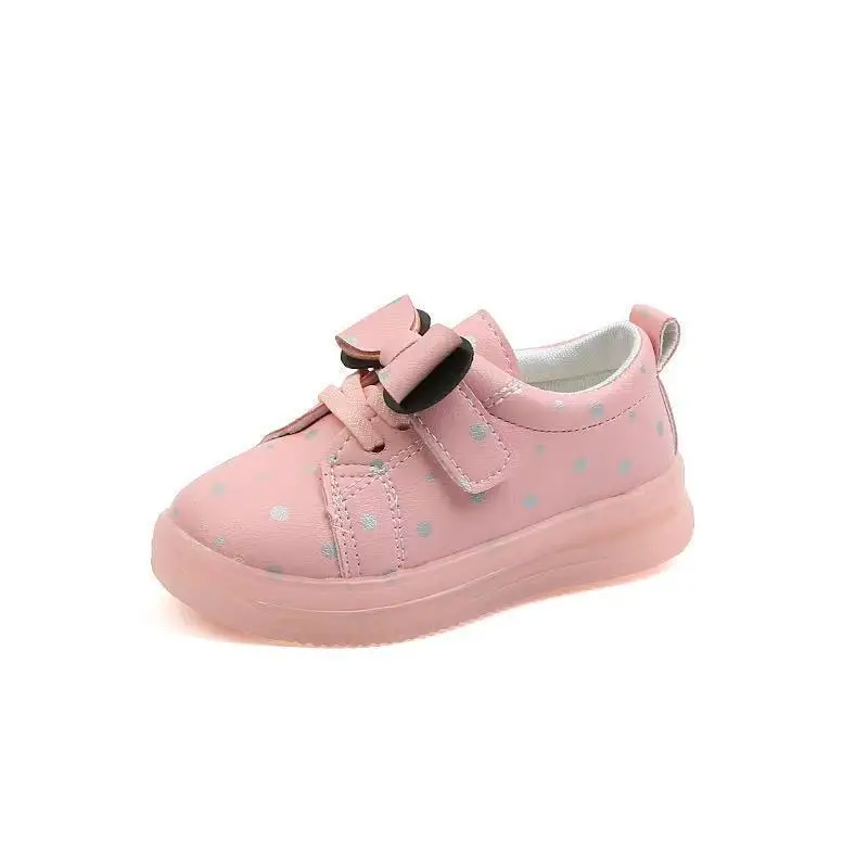 Zapatillas de deporte ligeras para ni&ntilde;os y ni&ntilde;as, zapatos informales con nudo de mariposa y puntos ondulados, zapatos brillantes para beb&eacute;s, novedad de primavera 2022-0