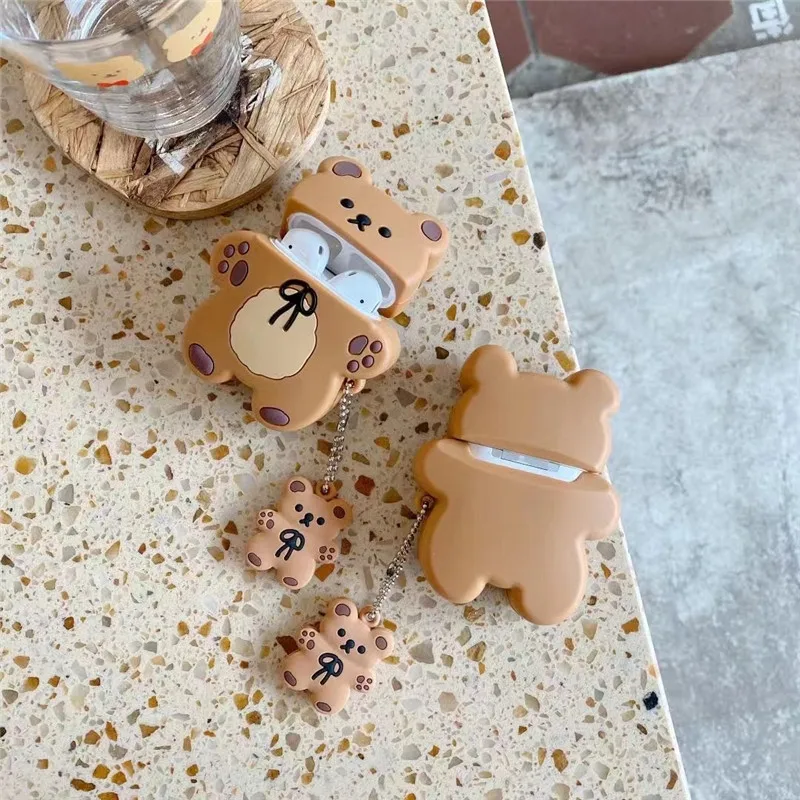 

Cartoon biscuit bear keychain Case For Airpods 2 1 air pods Wireless charging soft cute Cover for airpods pro funda