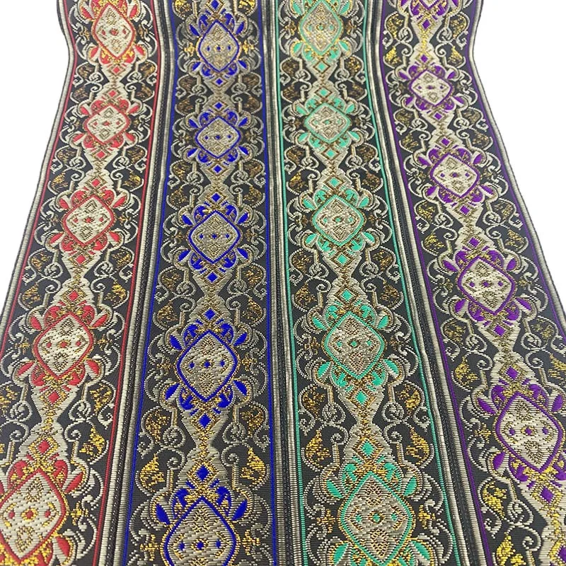 

7 Meters 50mm Vintage Ethnic Embroidery Ribbon Gold Geometric Pattern Woven Jacquard Ribbon Lace Trim DIY Bags Clothes Fabric