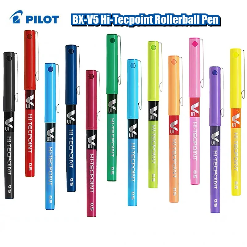 

1 Set 12 Colors Japan Pilot BX-V5 Pink Hi-Tecpoint Extra Fine Rollerball Pen 0.5mm Student Office