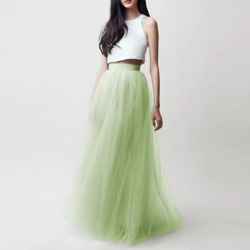 

2020 Modest Long Tulle Skirts For Pretty Lady Floor Length Tutu Skirt Zipper Style High End Women Coral Light Green Clothing