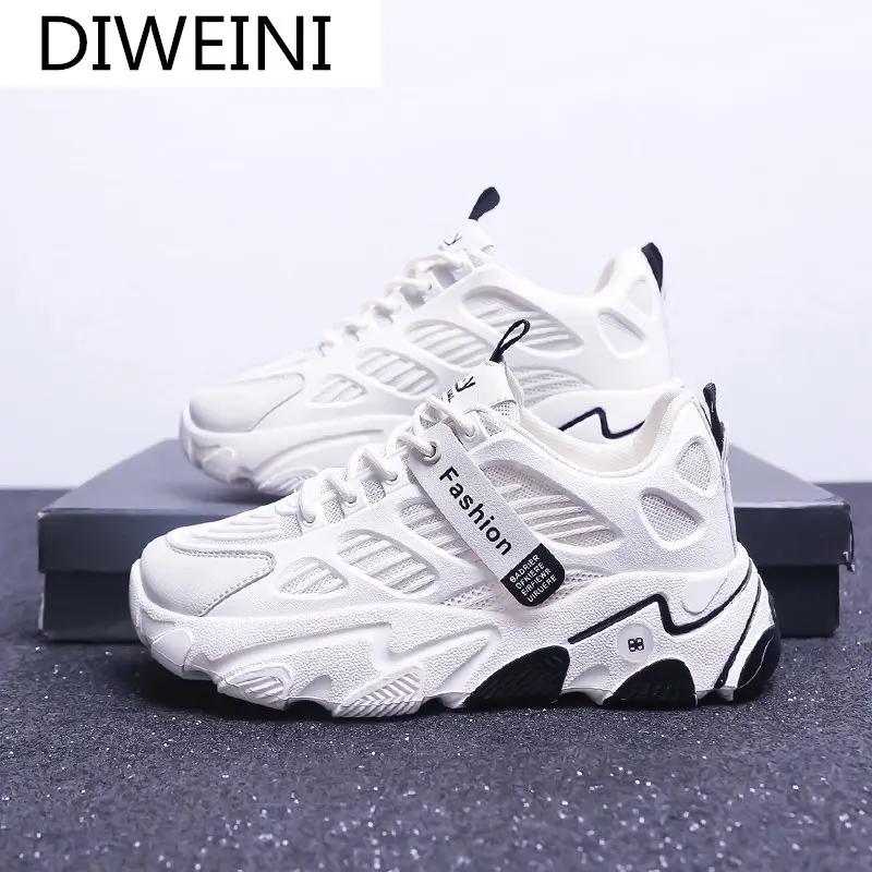 

Spring 2021 New Fashion Women's Vulcanized Shoes Lace Up Solid Color Platform Sneakers Women Casual Dad Shoes Zapatos Mujer