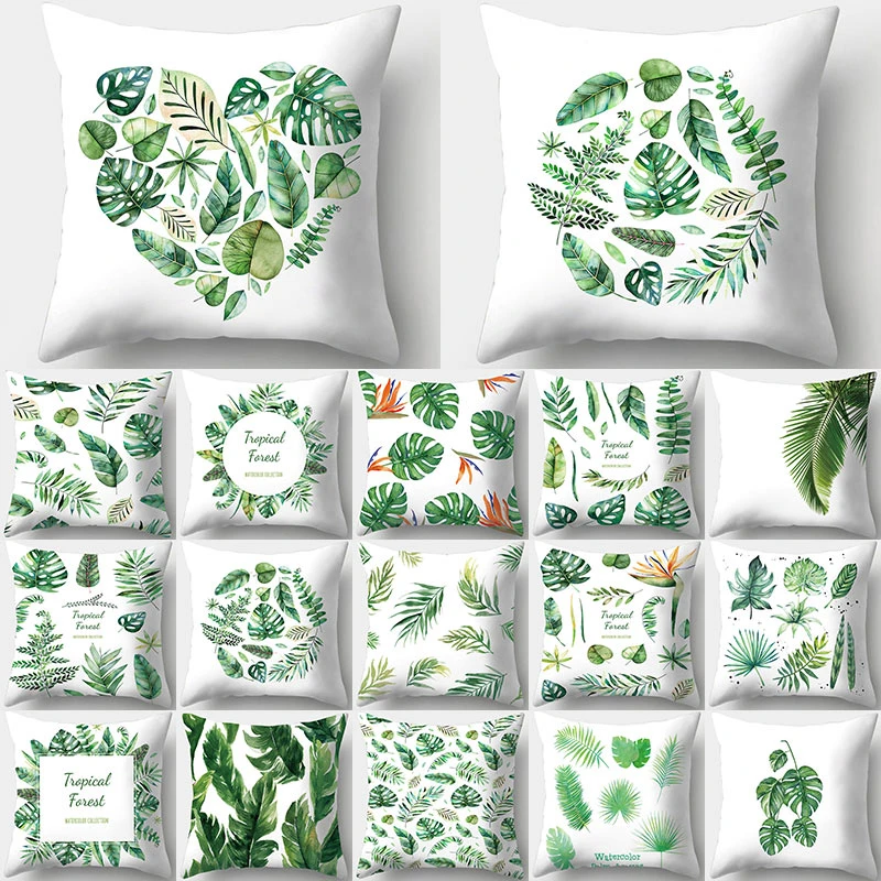 

Декоративная Подушка Наволочка с рисунком тропических растений, чехол для подушки из полиэстера, диванная подушка, декоративная наволочка ...