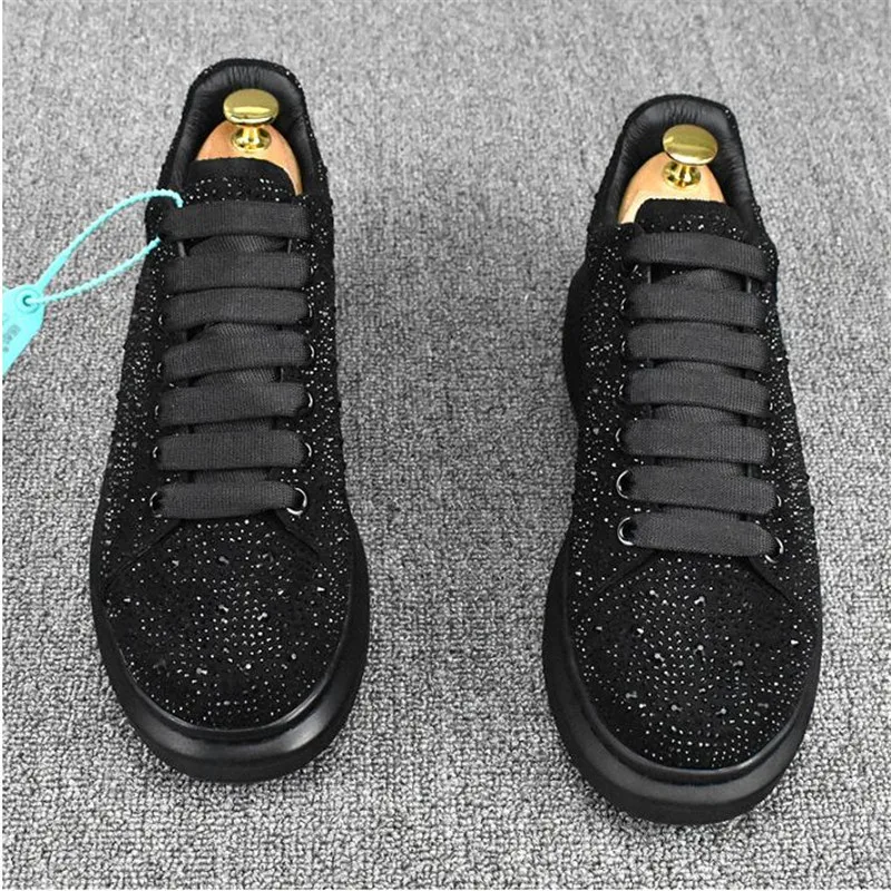 

Black Rhinestone Luxury Designer Sneakers For Men Punk Hip Hop Platform Casual Shoes Trainers Chaussure Homme
