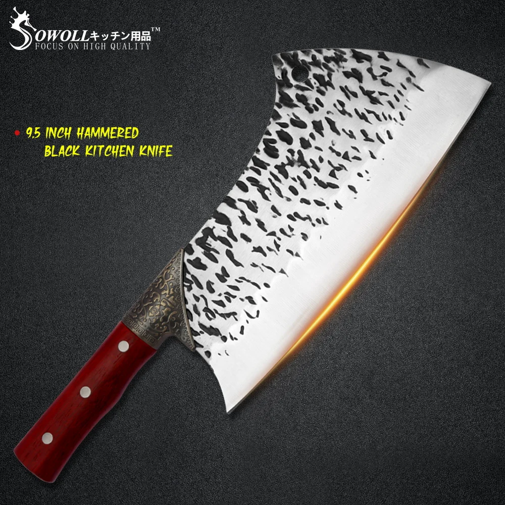 

Нож Sowoll Высокоуглеродистый 5CR15 из нержавеющей стали для резки мяса, рыбы, костей, коровы, индейки, 9,5 дюйма