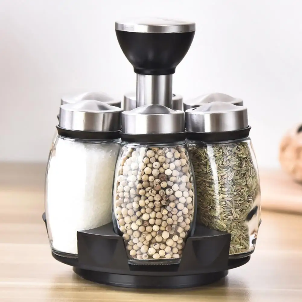 

Hot Sales!! Spice Bottle Transparent Rotating Rack Glass Leak-proof Sauce Bottle for Sugar