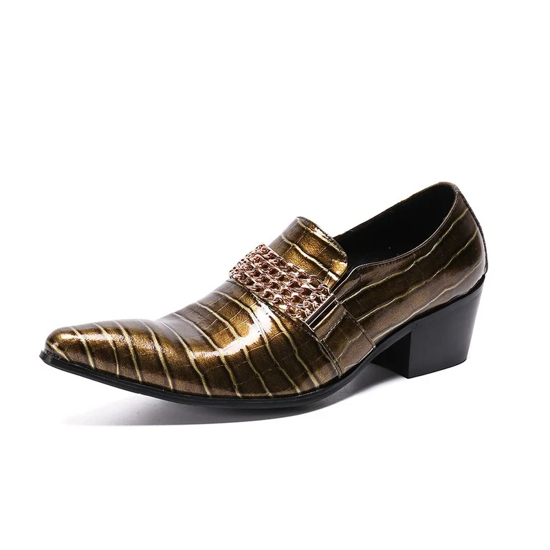 

New Luxury Casual Party Shoes Men High Heels Pointed Toe Business Leisure Dress Shoes Mens Oxfords Nightclub Bars Work Shoes