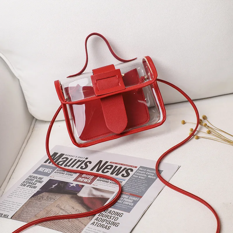

2021 Spring Summer Fashion Women's Transparent Square Sling Bag Cool PVC Shoulder Bag Messenger Bag Mobile Sweet Lady Bag
