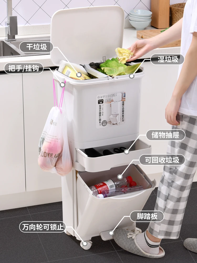 

Японский большая емкость под мусор дома для сухой и влажной уборки, сортировать дезодорант контейнер для мусора Кухня урну De кухни кастрюля...