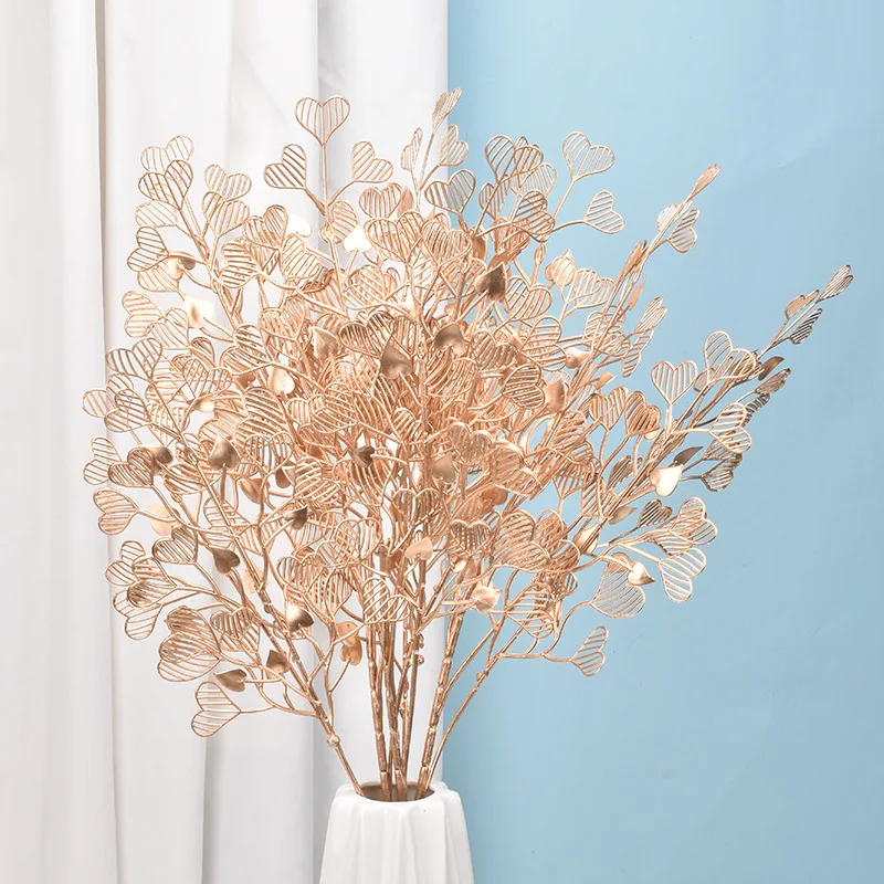 

1Pcs Artificial Flower Gold Plastic Plants Heart Leaves Bouquet Wedding Decoration Home Decor Fake Flowers Crafts DIY