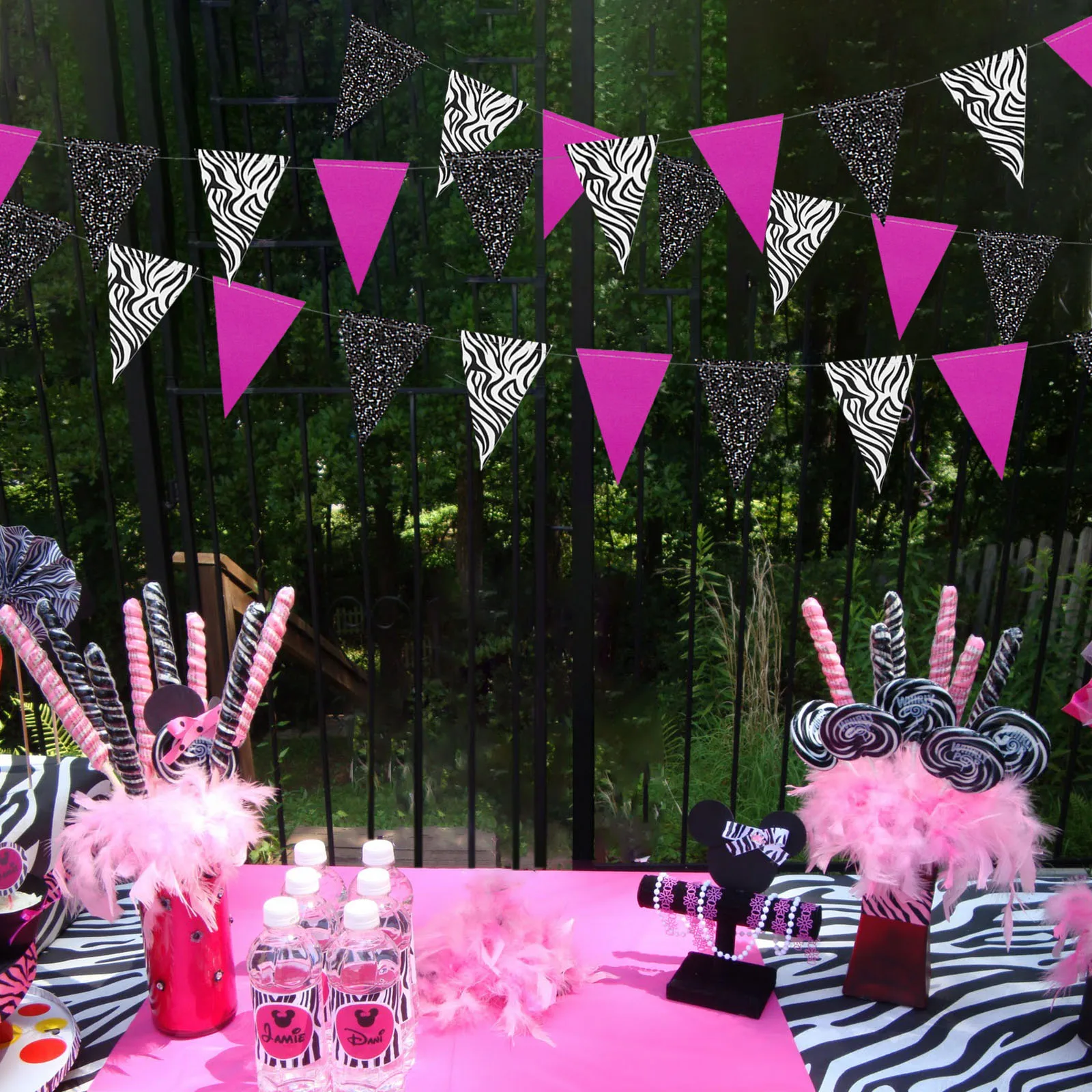 10Ft Hot Pink Glitter Black Zebra Print Paper Triangle Circle Garlands Banners Wall Decorations for Birthday Baby Shower Wedding | Дом и сад