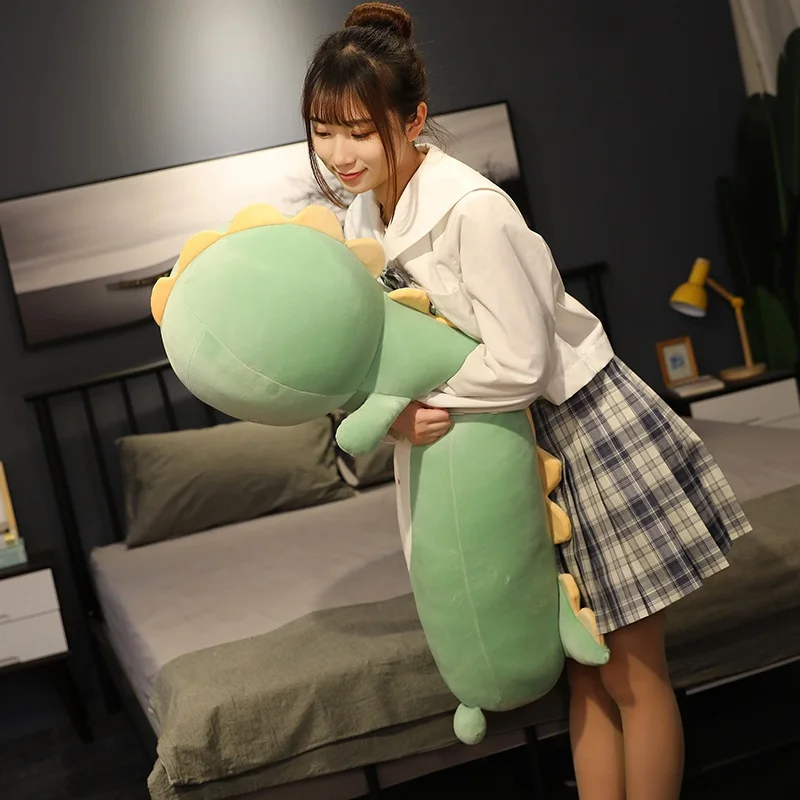 

55cm-110cm Happy Dinosaur Plush Long Sleeping Pillow Toy Soft Stuffed Cartoon Animal Doll Bed Sofa Cushion Girls Birthday Gifts