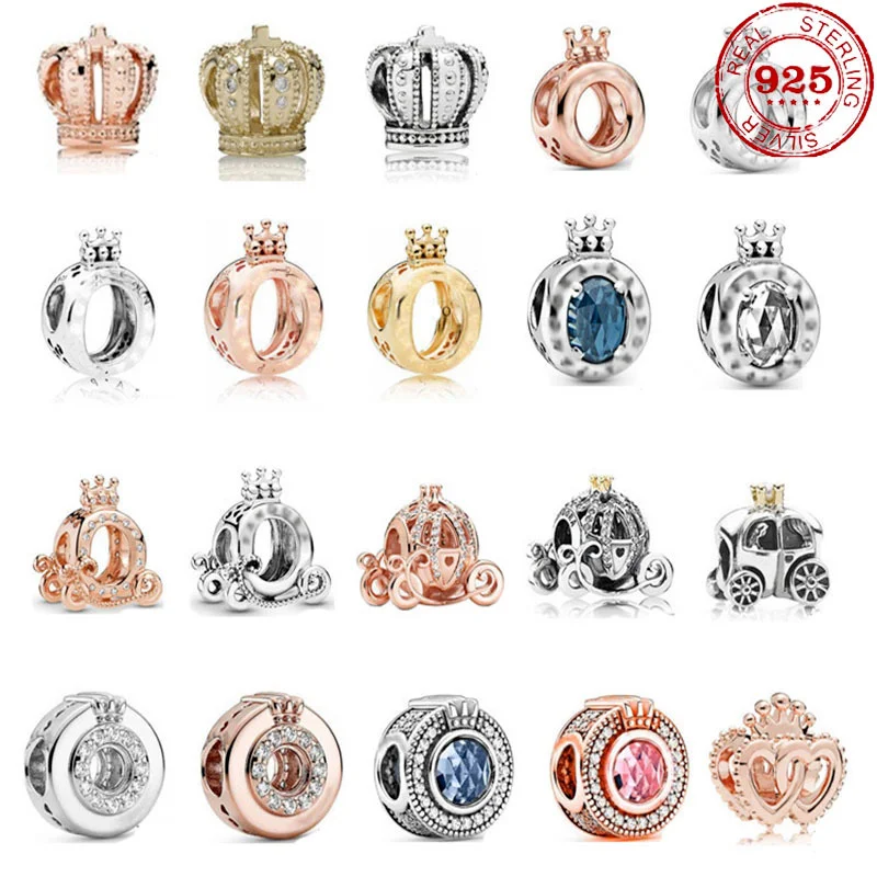 

Rose gold crown beads charm bead fit Original Pandora charms silver 925 bracelet women jewelry