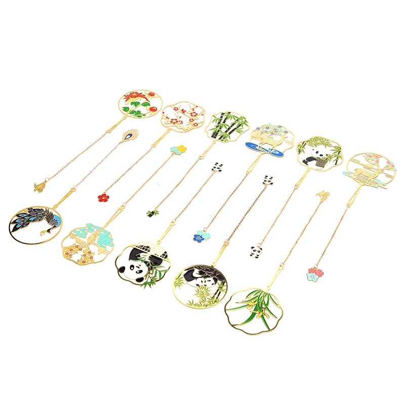 

Chinese Style Classic Brass Peacock Bookmark Group Fan Book Clip Pagination Mark Metal Tassel Stationery School Office Supplies