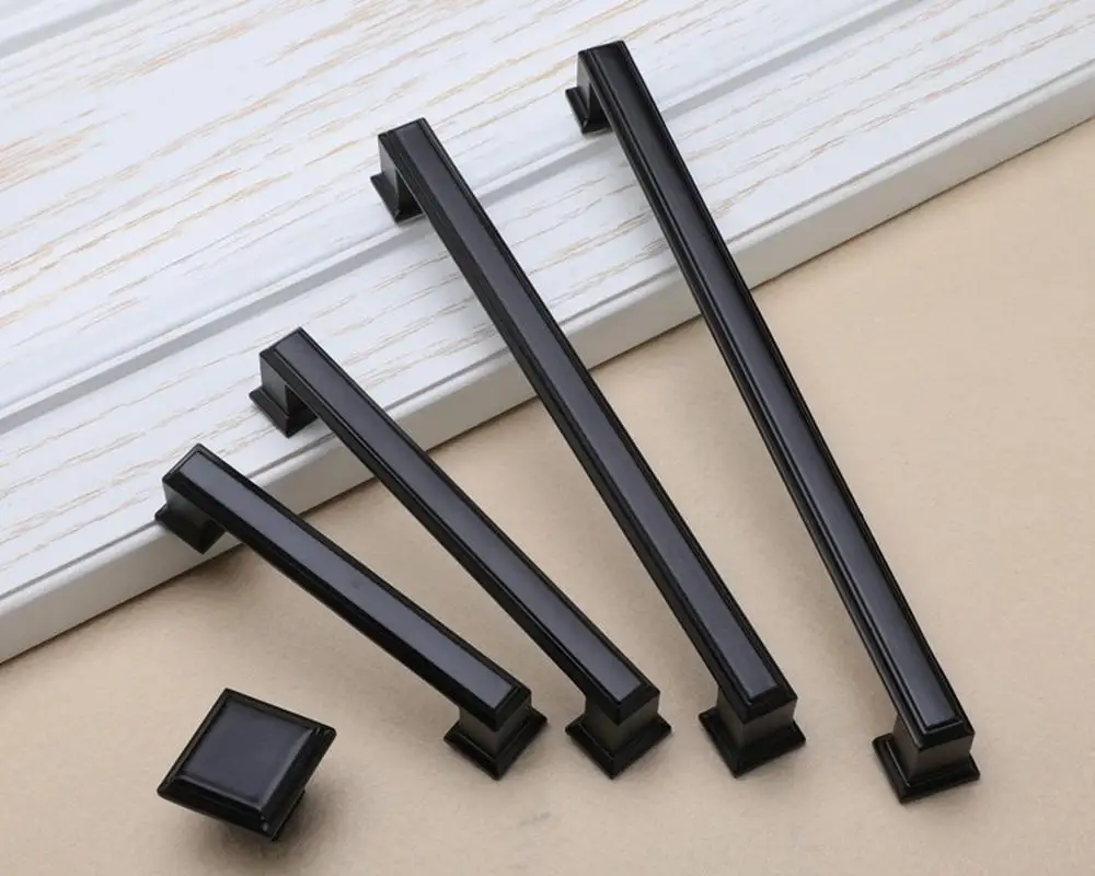 

Matte Black Cabinet Handles Solid Zinc Alloy Kitchen Cupboard Pulls Drawer Knobs Furniture Handle Single
