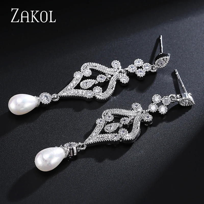 Модный набор ювелирных изделий ZAKOL белого цвета с имитацией жемчуга капли воды