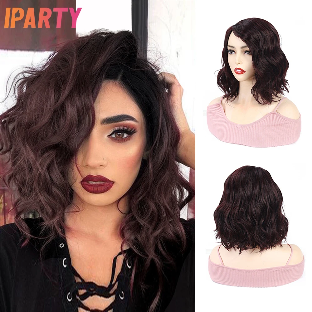 Парик для косплея IPARTY Женский синтетические волосы с естественной волной короткие боковой частью 99J цветов