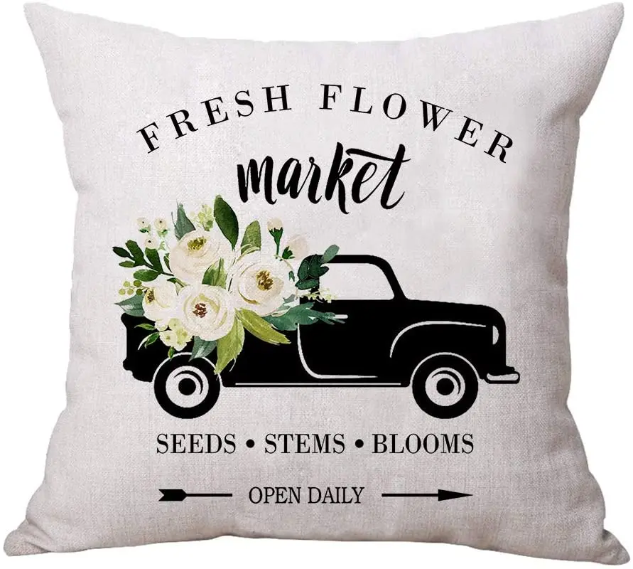

Farmhouse Throw Pillow Cushion Covers Fresh Flowers Truck Home Sweet Home with Olive Branch Home