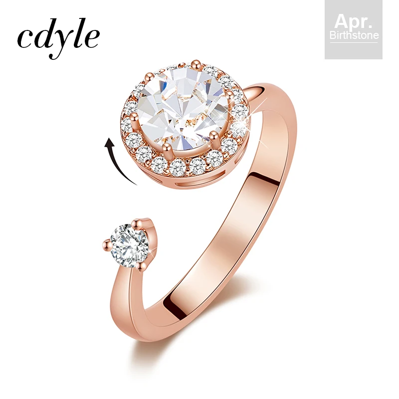 Cdyle кольцо из розового золота, украшенное кристаллом от Swarovski, ювелирные изделия, регулируемый размер, кольца для женщин, подарок на день рождения - Цвет основного камня: Apr. R1014M-S