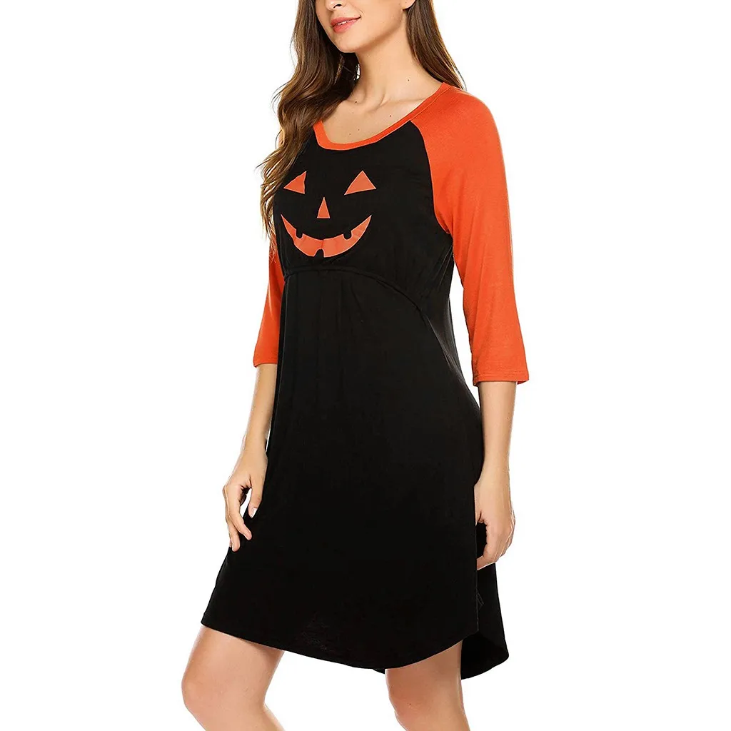 Платье для беременных на Хэллоуин платье кормящих матерей с рукавом 3/4 и принтом