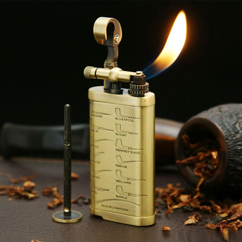 Original Vintage Brass Gas Lighter, Multi-Functional Tobacco Pipe Tampe Cigarette Holder Cigar Tool,Quality Smoking Gift Box