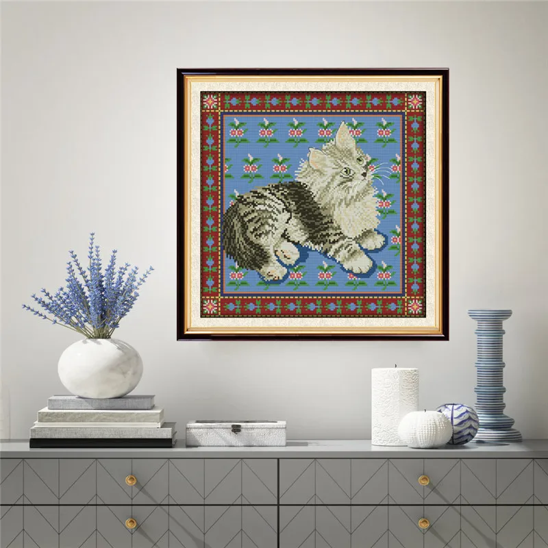 Joy Sunday Cross Stitch Kits Persian Cat Pre-set Printing Canvas For Embroidery Thread Needlework Diy DMC 14CT Home Decor | Дом и сад