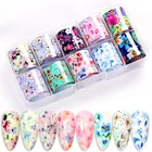 10 дизайновнабор наклейки из фольги для ногтей цветок с лиственным деревом женские летние сандалии смешанных Цветочные наклейки переводятся при помощи бумага слайдер для ногтей, аксессуары для украшения ногтей