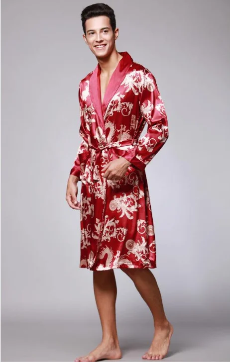 Лидер продаж мужской модный свободный халат с принтом дракона мягкий атласный