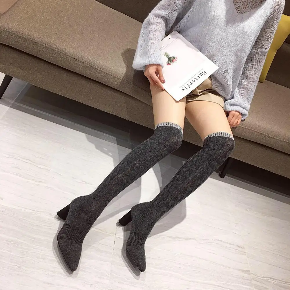 NIUFUNI/2019 г. Осенние вязаные носки выше колена женские пикантные высокие сапоги до