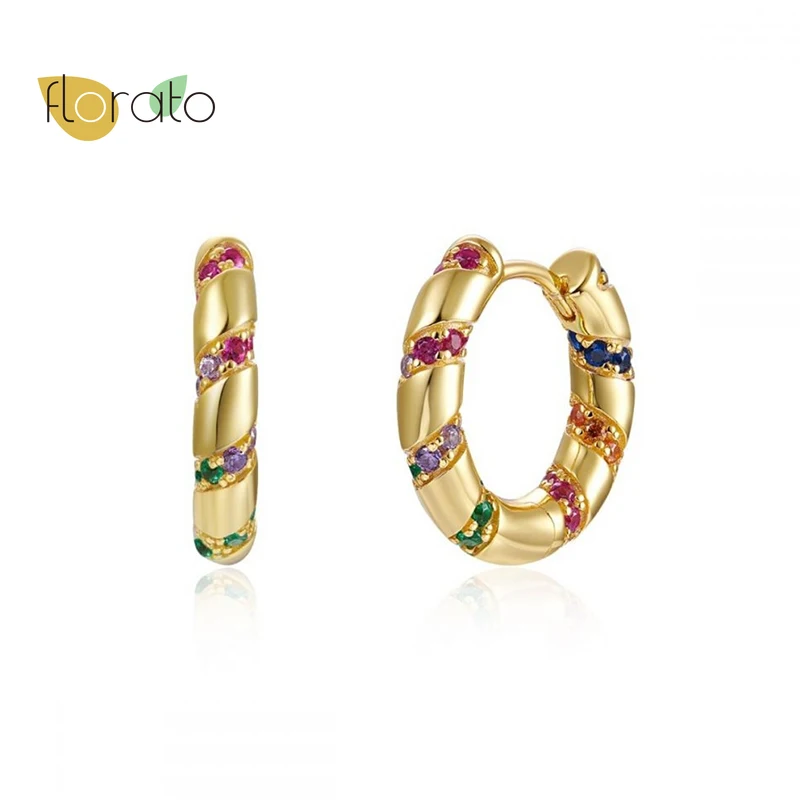 

New Design Small Hoop Earrings For Women 925 Sterling Silver Boho Ethnic Multicolor Geometric Circle Earrings Wedding Jewelry