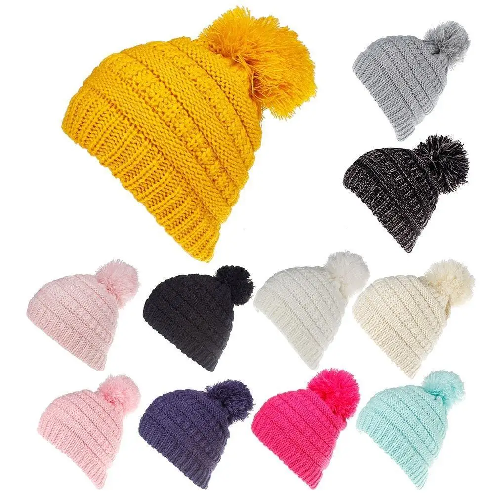 

Candy Color Soft Children Knitting Crochet Cap Keep Warm Kids Pompom Winter Hat Boys Girls Skullies Beanie Hats for Kids 2-8T